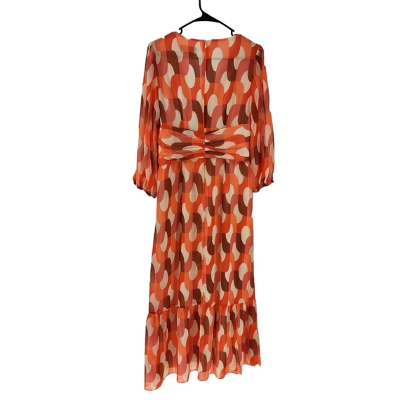 Donna Morgan Women's Retro Cream Coral Paradise Long Sleeve Maxi Dress - 4 - Picture 6 of 8